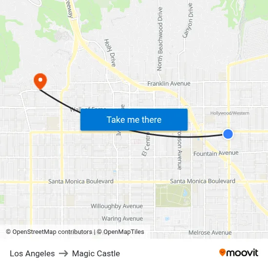 Los Angeles to Magic Castle map