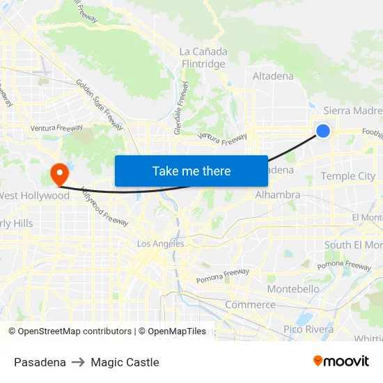 Pasadena to Magic Castle map