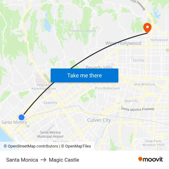 Santa Monica to Magic Castle map