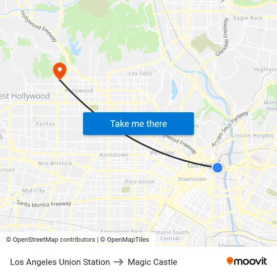 Los Angeles Union Station to Magic Castle map