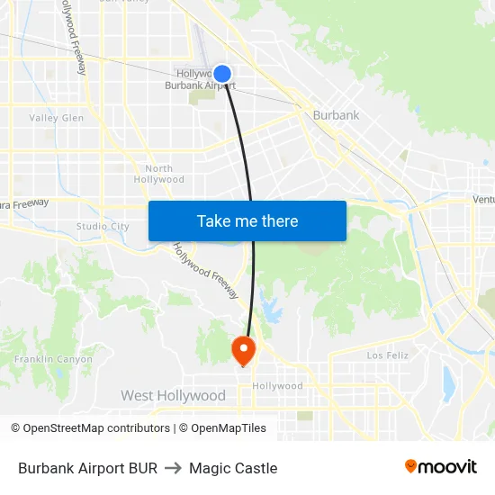 Burbank Airport BUR to Magic Castle map