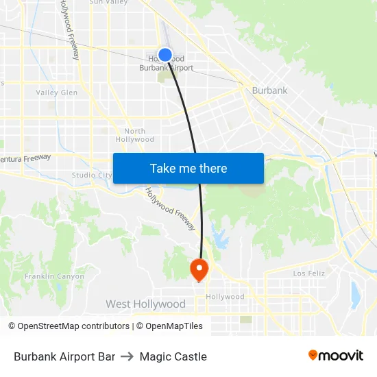 Burbank Airport Bar to Magic Castle map