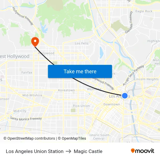 Los Angeles Union Station to Magic Castle map