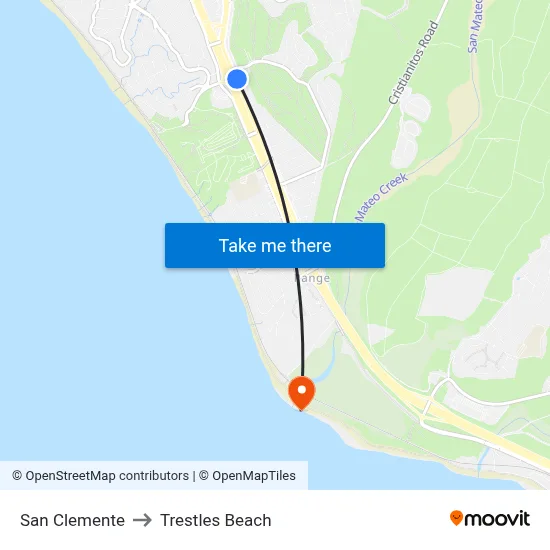 San Clemente to Trestles Beach map