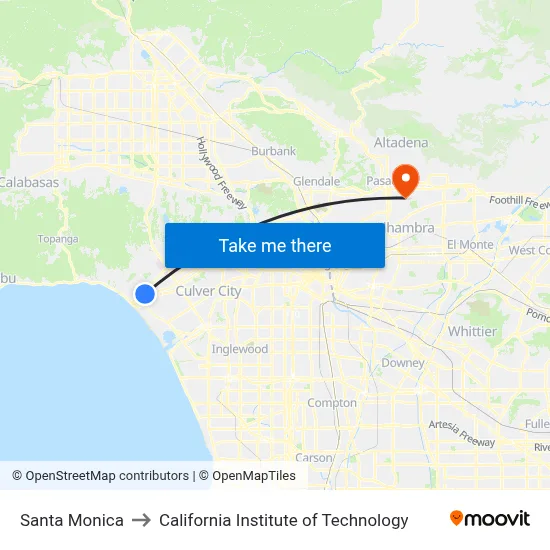 Santa Monica to California Institute of Technology map
