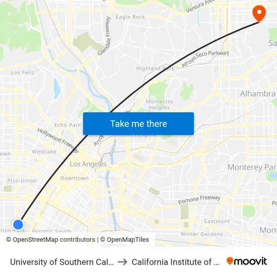 University of Southern California Lot 6 to California Institute of Technology map