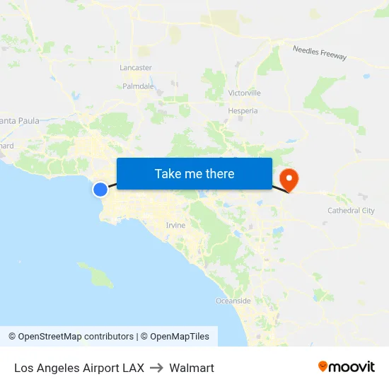 Los Angeles Airport LAX to Walmart map