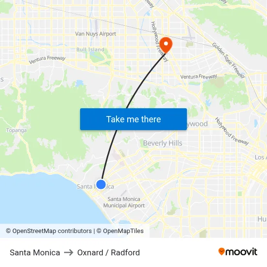 Santa Monica to Oxnard / Radford map