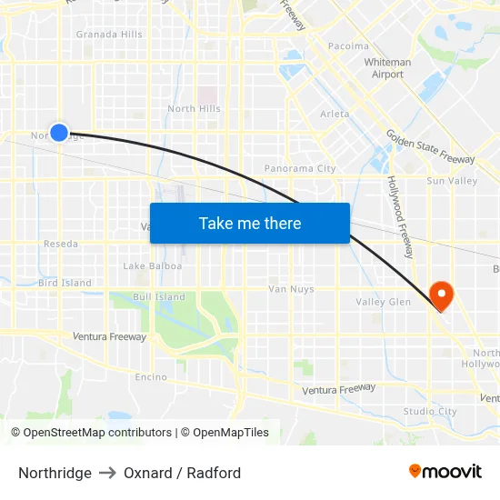 Northridge to Oxnard / Radford map