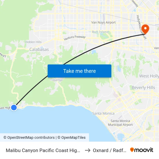 Malibu Canyon Pacific Coast Highway to Oxnard / Radford map