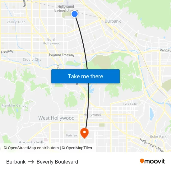 Burbank to Beverly Boulevard map