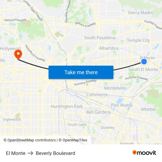 El Monte to Beverly Boulevard map