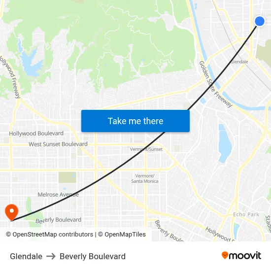 Glendale to Beverly Boulevard map