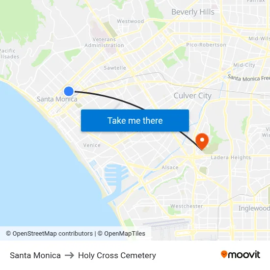 Santa Monica to Holy Cross Cemetery map