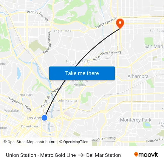 Union Station - Metro Gold Line to Del Mar Station map