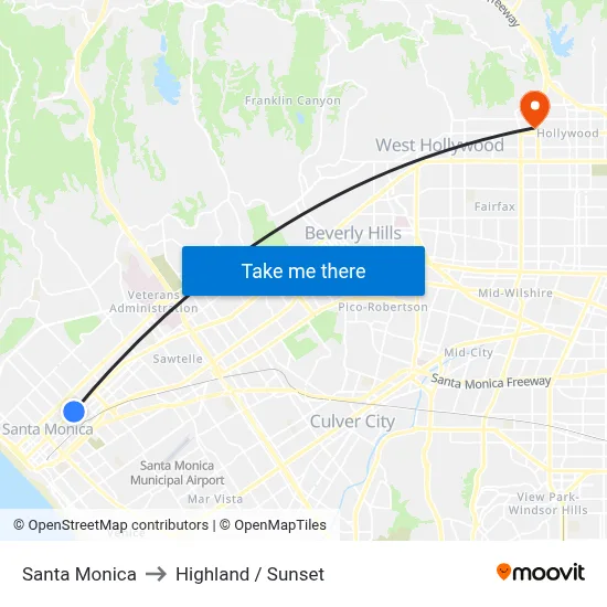 Santa Monica to Highland / Sunset map