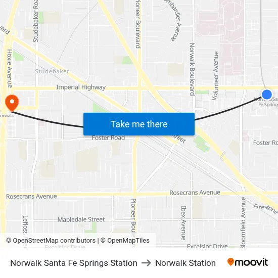 Norwalk Santa Fe Springs Station to Norwalk Station map