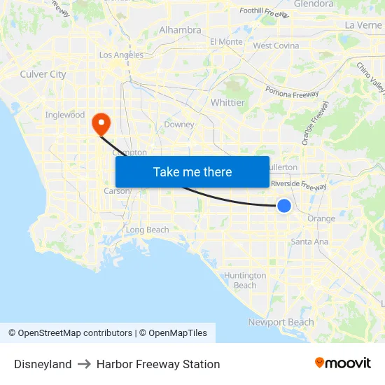 Disneyland to Harbor Freeway Station map