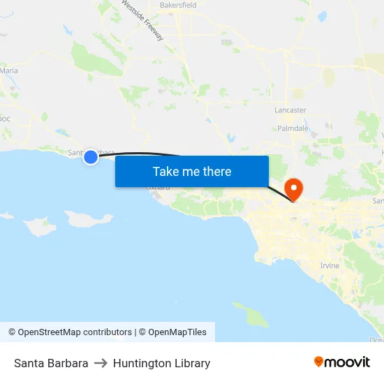 Santa Barbara to Huntington Library map