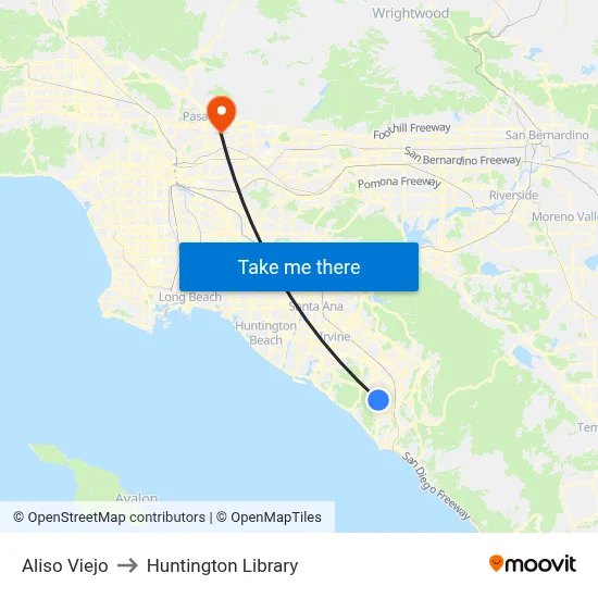 Aliso Viejo to Huntington Library map