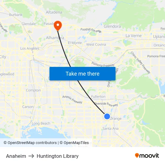 Anaheim to Huntington Library map