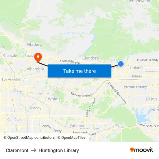 Claremont to Huntington Library map