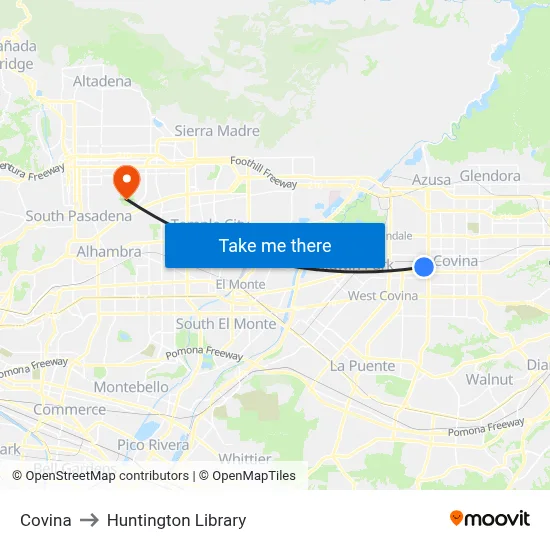 Covina to Huntington Library map
