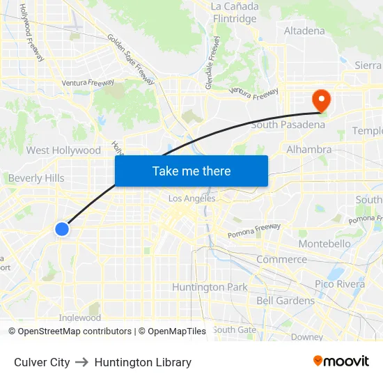Culver City to Huntington Library map