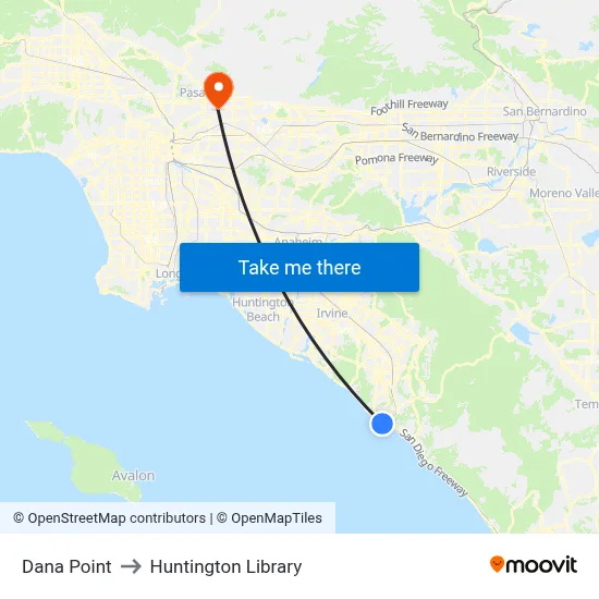 Dana Point to Huntington Library map
