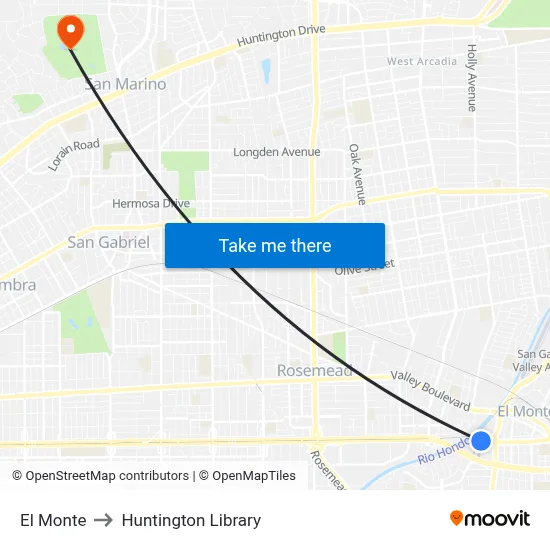 El Monte to Huntington Library map