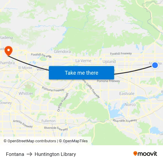 Fontana to Huntington Library map