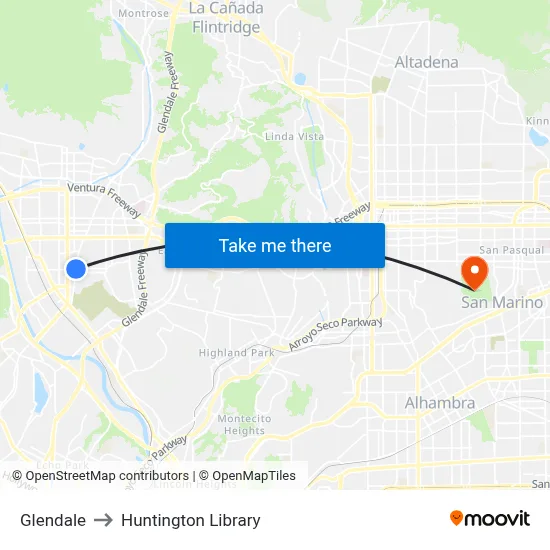 Glendale to Huntington Library map