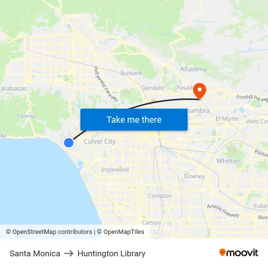Santa Monica to Huntington Library map