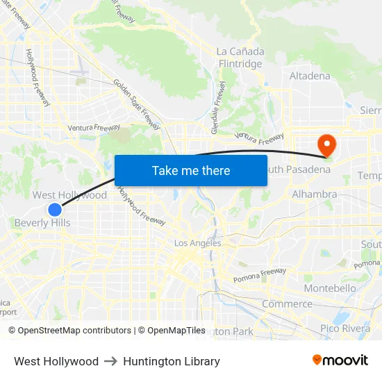 West Hollywood to Huntington Library map