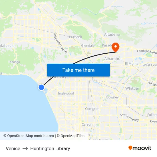 Venice to Huntington Library map