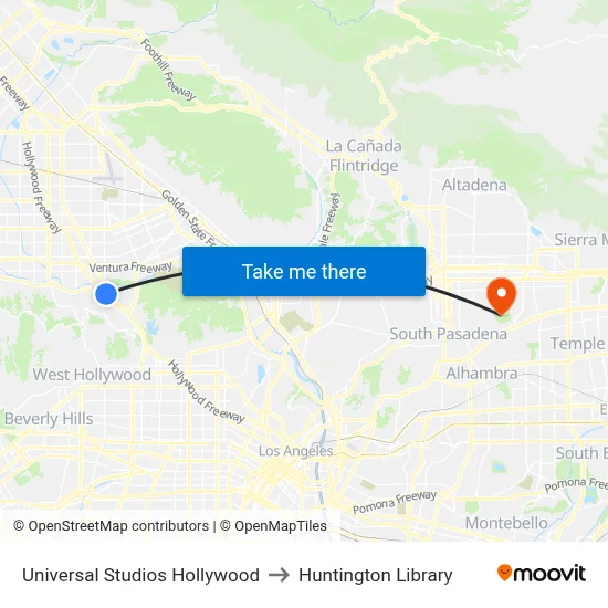 Universal Studios Hollywood to Huntington Library map