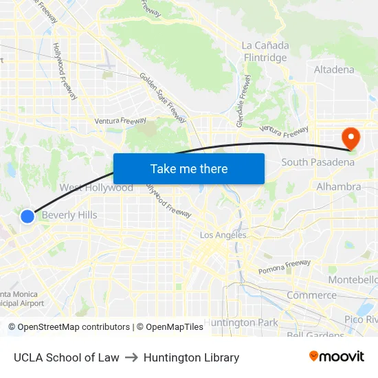 UCLA School of Law to Huntington Library map