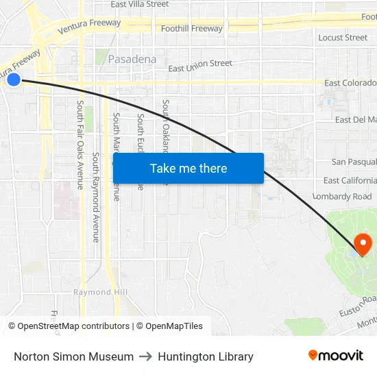 Norton Simon Museum to Huntington Library map