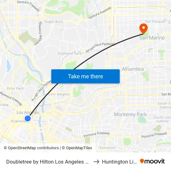 Doubletree by Hilton Los Angeles Downtown to Huntington Library map