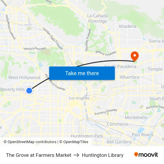 The Grove at Farmers Market to Huntington Library map