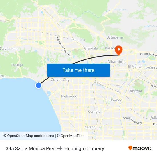 395 Santa Monica Pier to Huntington Library map