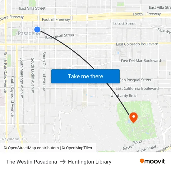The Westin Pasadena to Huntington Library map
