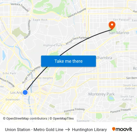 Union Station - Metro Gold Line to Huntington Library map