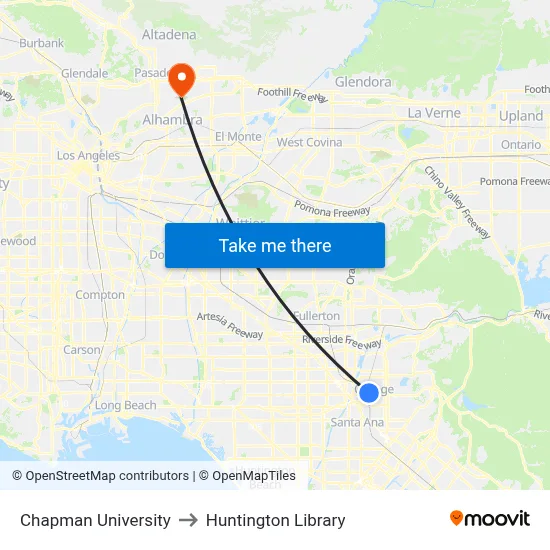 Chapman University to Huntington Library map