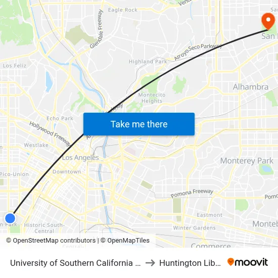 University of Southern California Lot 6 to Huntington Library map