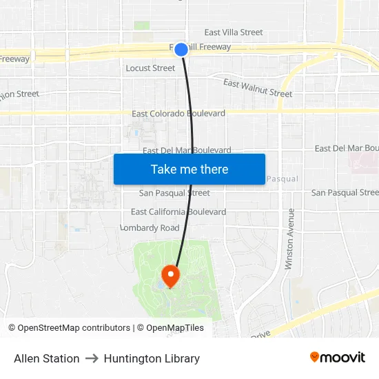 Allen Station to Huntington Library map