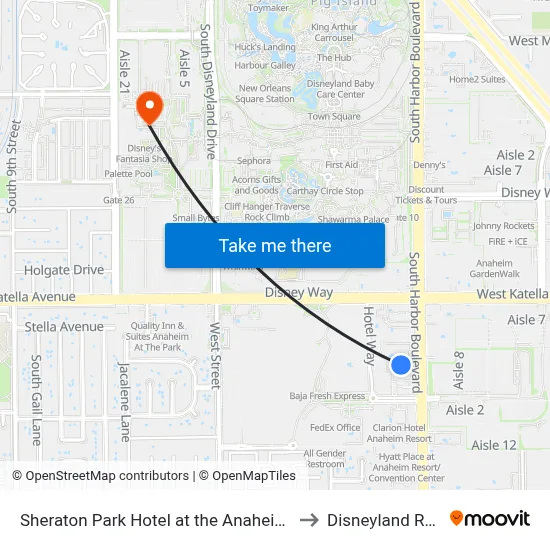 Sheraton Park Hotel at the Anaheim Resort to Disneyland Resort map