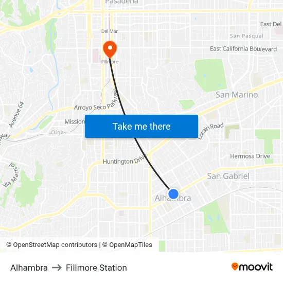 Alhambra to Fillmore Station map