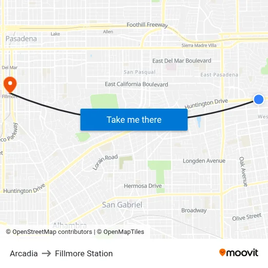 Arcadia to Fillmore Station map