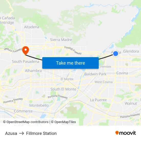 Azusa to Fillmore Station map